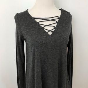 NEW Old Navy Laced V Neck Gray Shimmer Swing Top